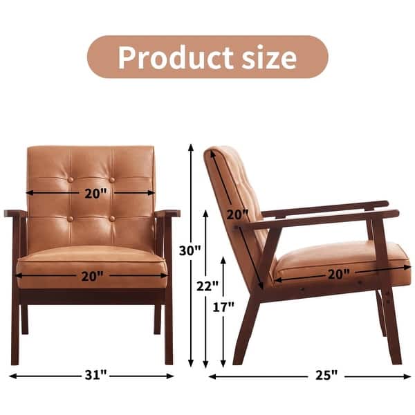 dimension image slide 2 of 3, Ebello Mid-Century Modern Upholstered Leather Accent Chair with Solid Wood Frame