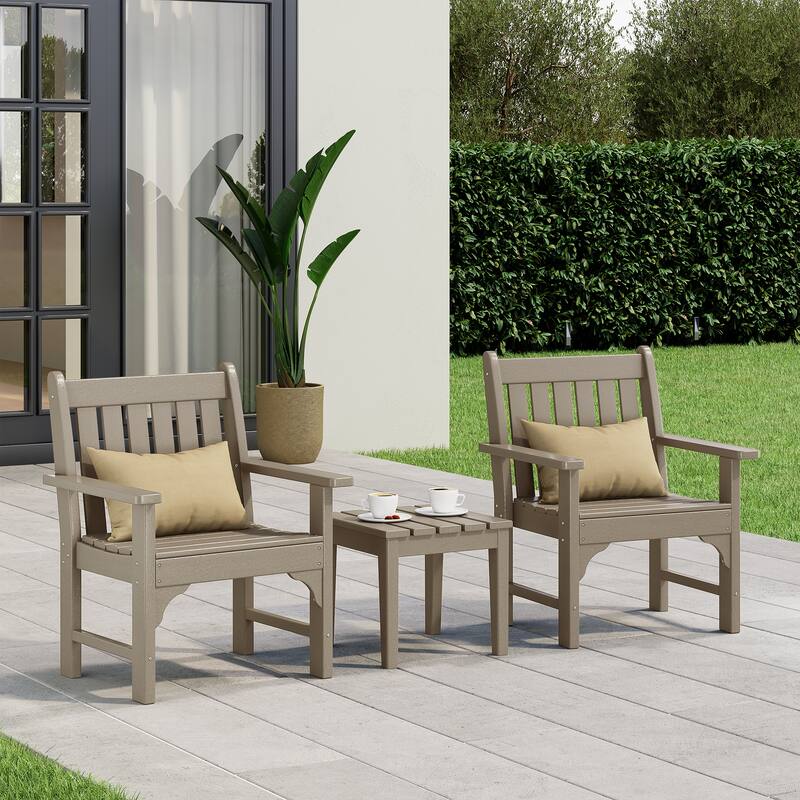 Polytrends Laguna Outdoor Patio 3-Piece Garden Arm Chair Conversation Set With Side Table