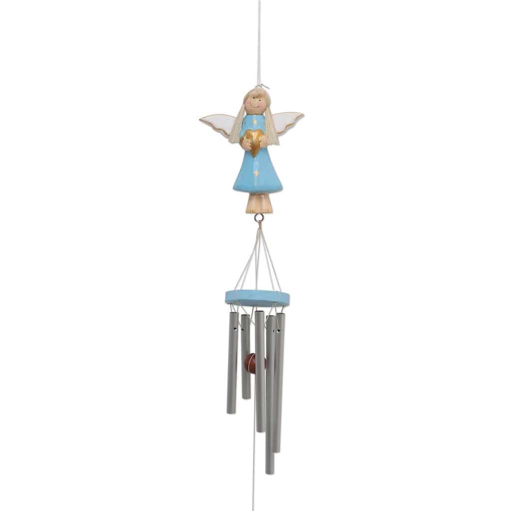 Novica Handmade Love Angel In Blue Wood Wind Chime