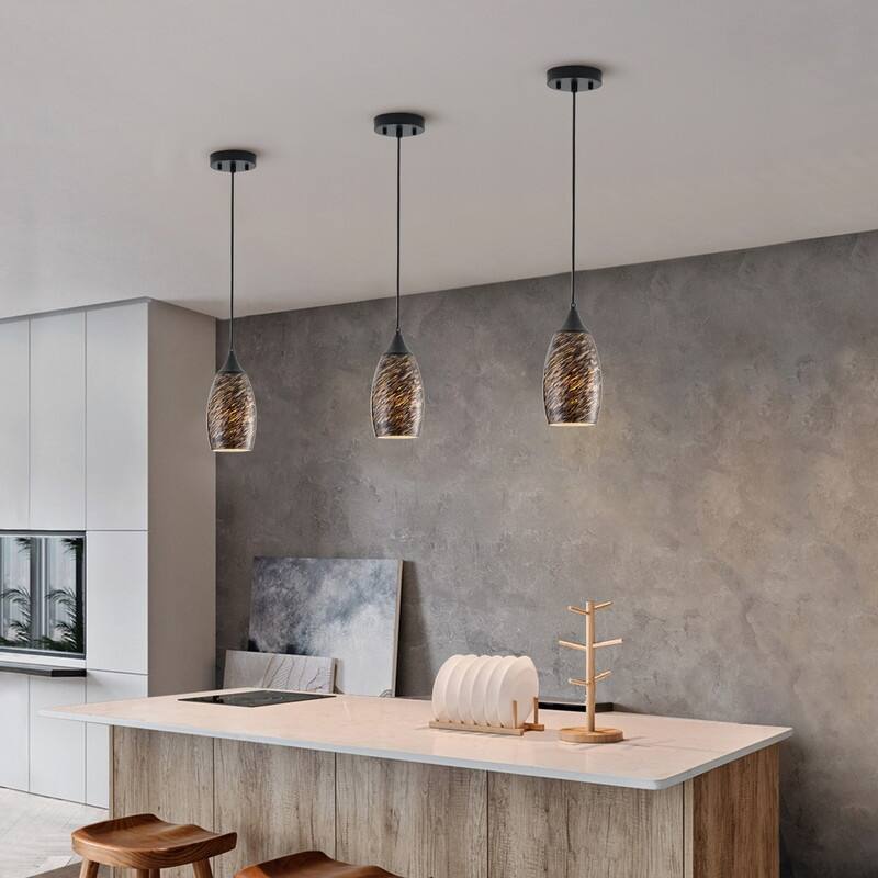 Black Metal and Glass Pendant Light for Kitchen Island Dining Room