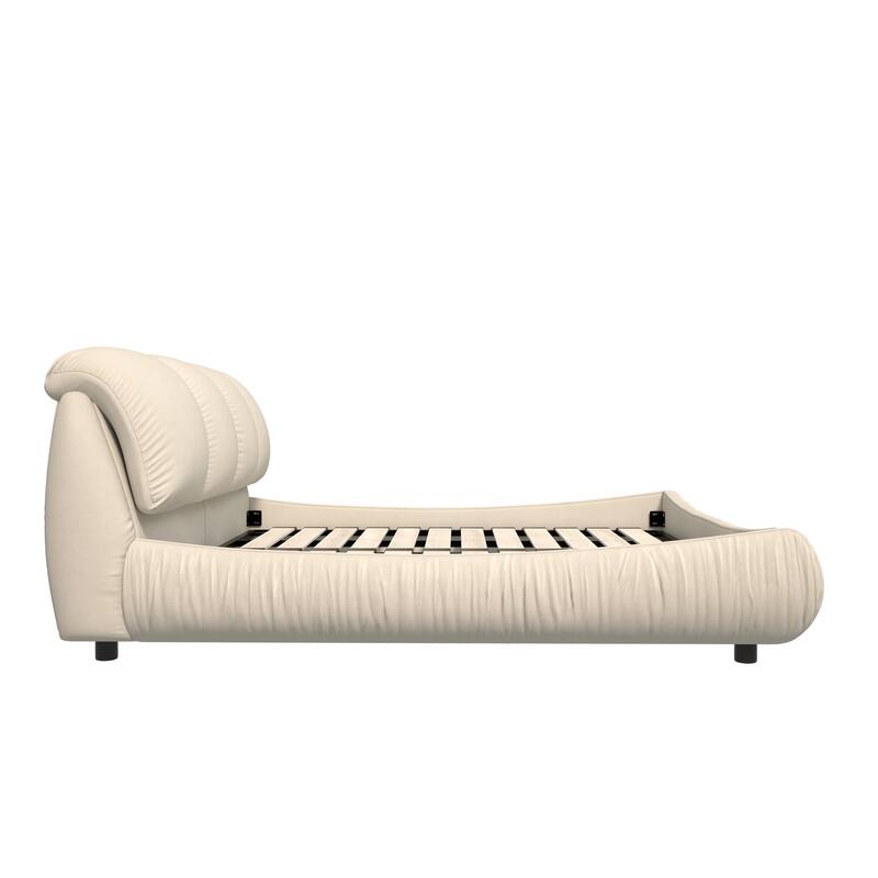 King Size Upholstered Platform Bed with Oversized Padded Backrest