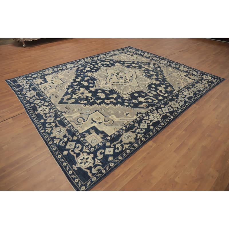 Vegetable Dye Wool Oushak Turkish Area Rug, Floral Geometric Carpet - 10' 0'' X 8' 0''