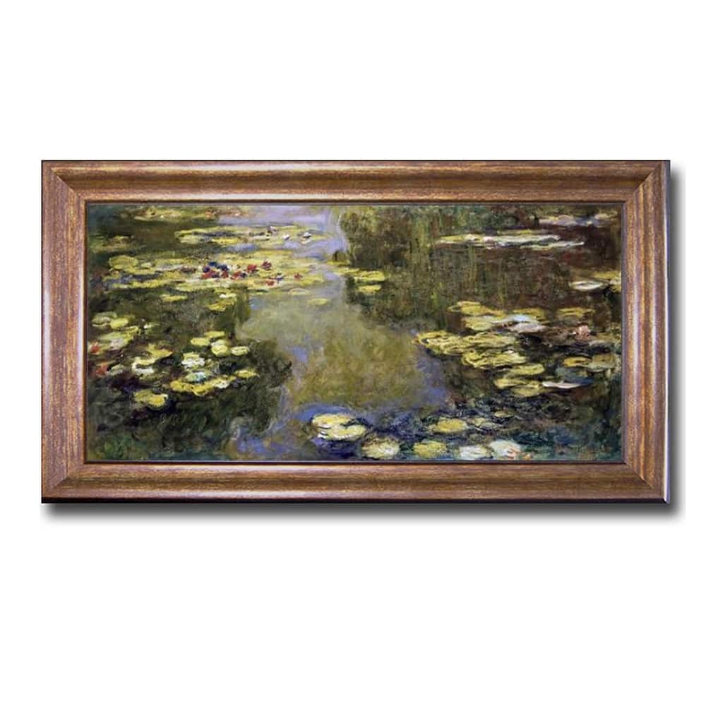 Water Lily Pond by Claude Monet Bronze Framed Canvas Art (16 in x 28 in)
