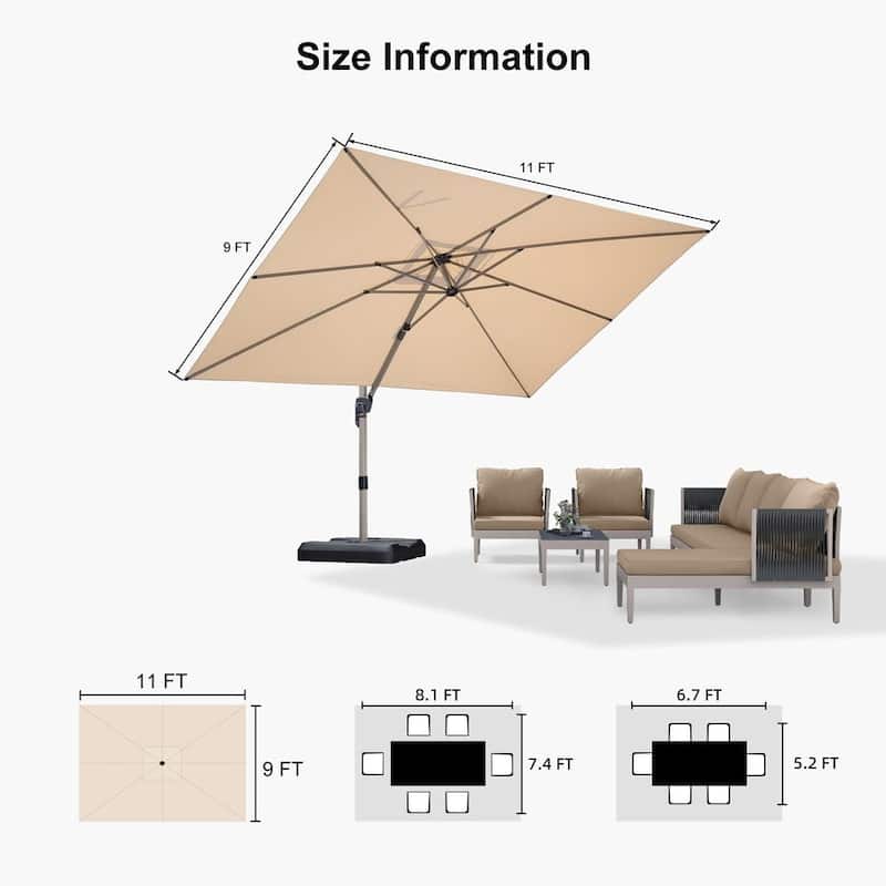 PURPLE LEAF Elegant Champagne-Gold Patio Cantilever Umbrella Adjustable Offset Umbrella