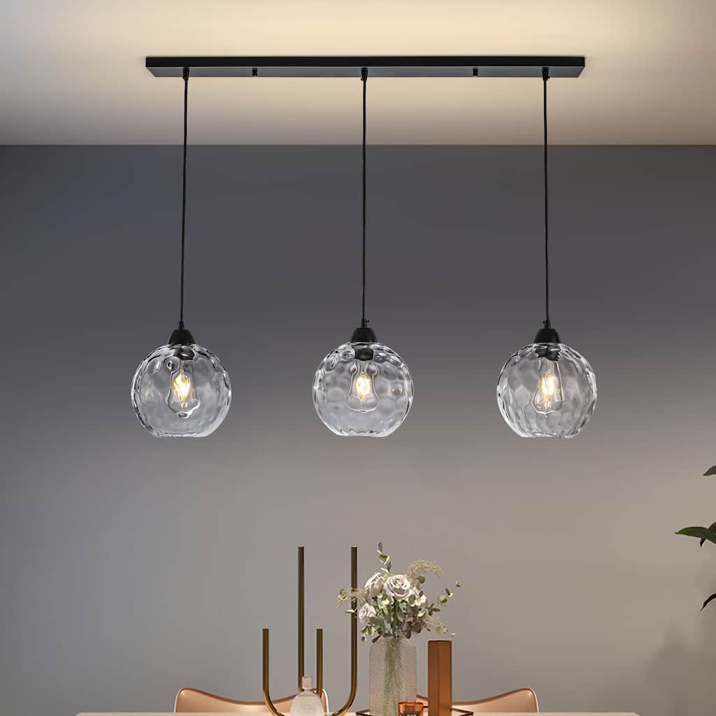 Modern Textured Glass Globe Pendant Light - Matte Black