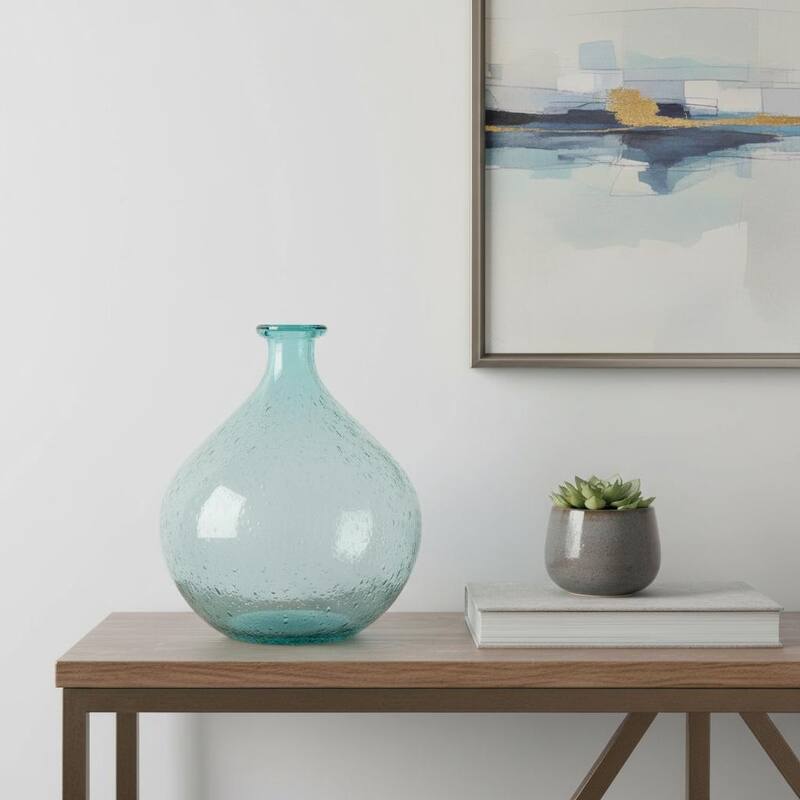 10" Aqua Bubble Glass Round Table Vase - 7.90 - Aqua - 7.90