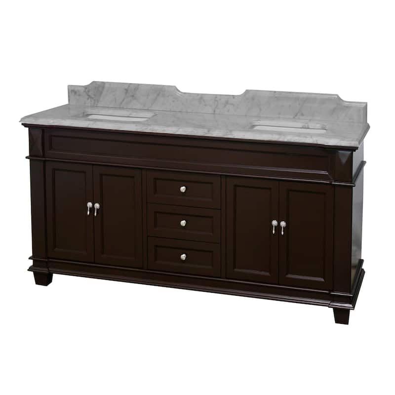 KitchenBathCollection Elizabeth 72" Double Bathroom Vanity with Carrara Marble Top