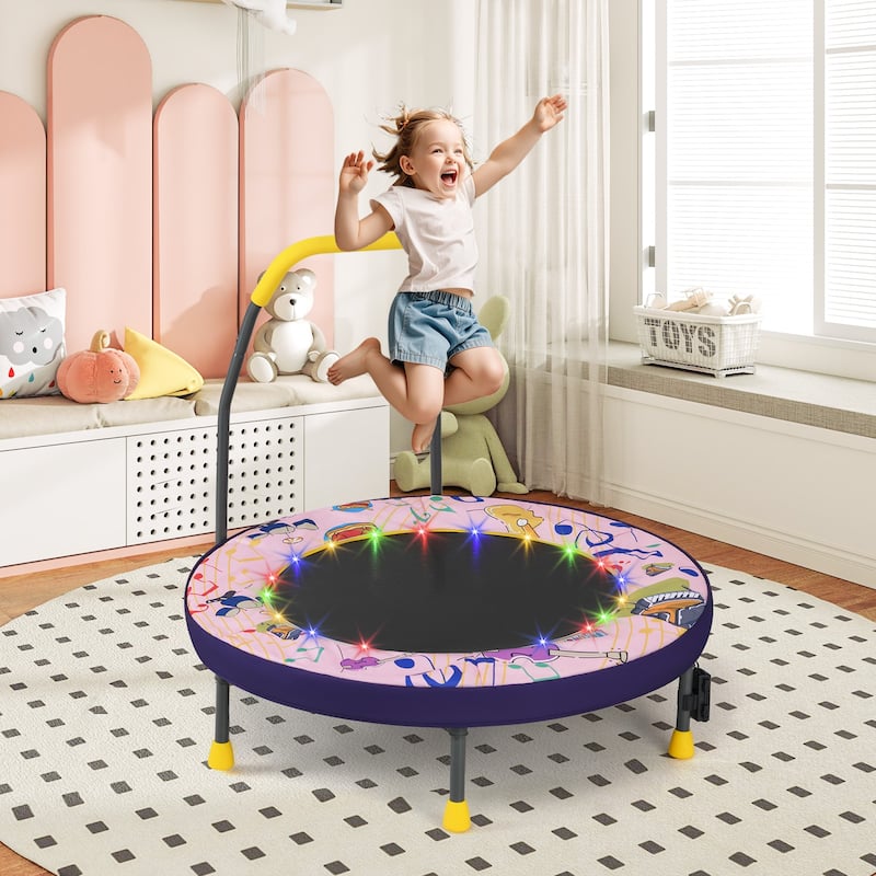Gymax 36'' Foldable Kid Trampoline w/ 20 LED Lights Foam Handlebar