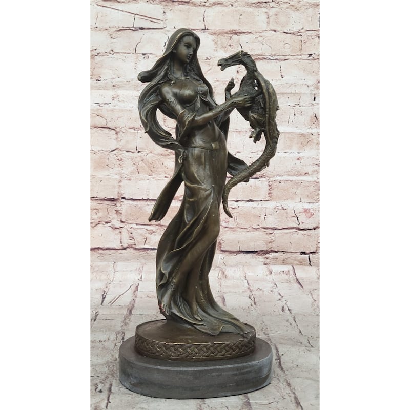 Khaleesi Daenerys Game Of Thrones Girl W/ Dragon Bronze Statue Sculpture Figure 14 Inches X 6 Inches