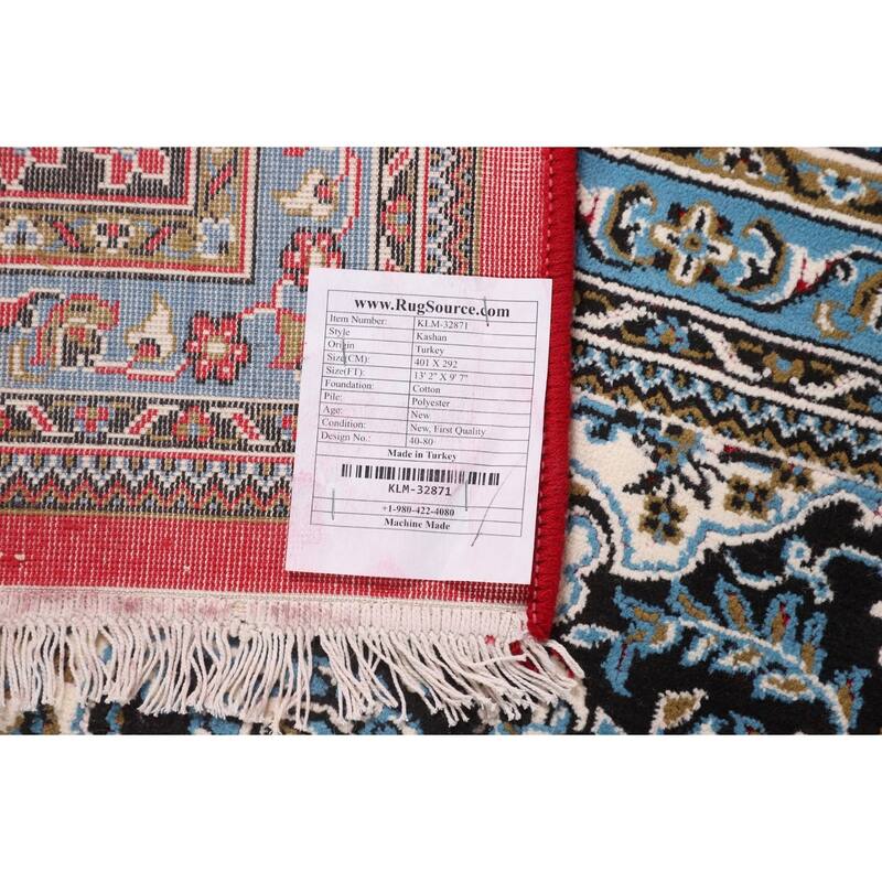 Red Medallion Kashan Turkish Area Rug Machine Made Traditional Carpet - 9'7" x 13'2"