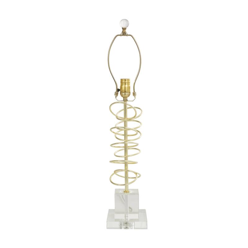 Gold Metal Overlapping Ring Abstract Room Accent Lamp with Elevated Square Glass Base