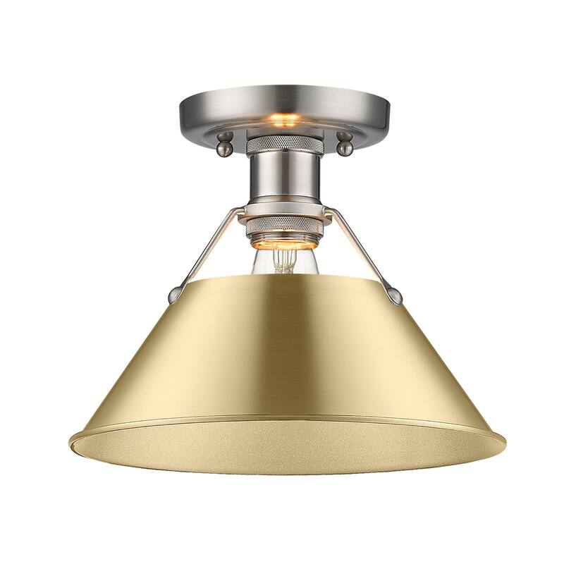 Yep by Golden Lighting Orwell 1-light Flush Mount in Pewter and Brushed Champagne Brass shade - Silver