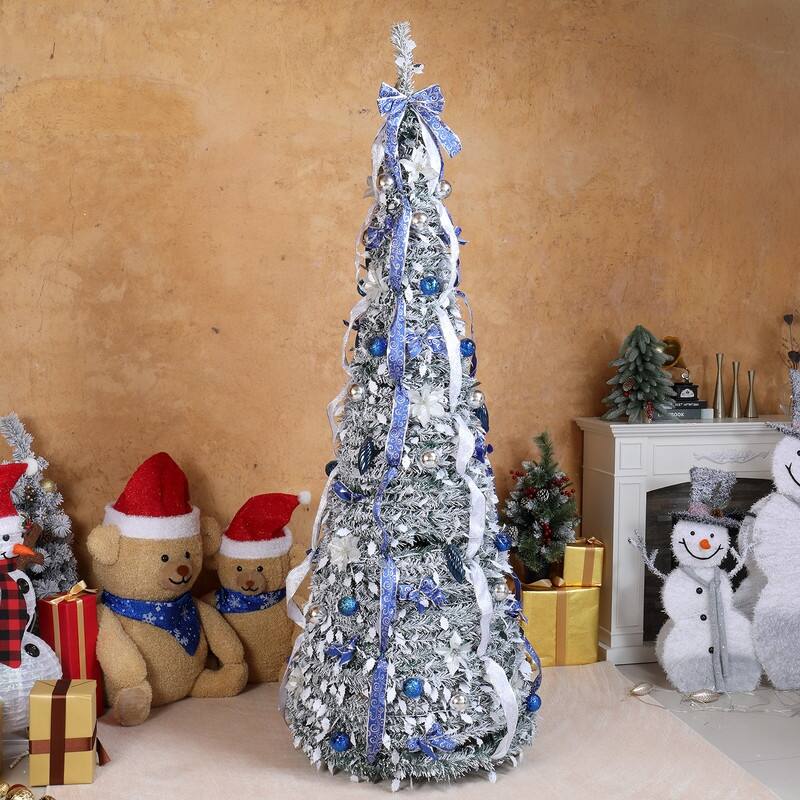 7 FT Fully Decorated Pre-lit Pop Up Artificial Xmas Tree with 200 Warm Lights Remote Control