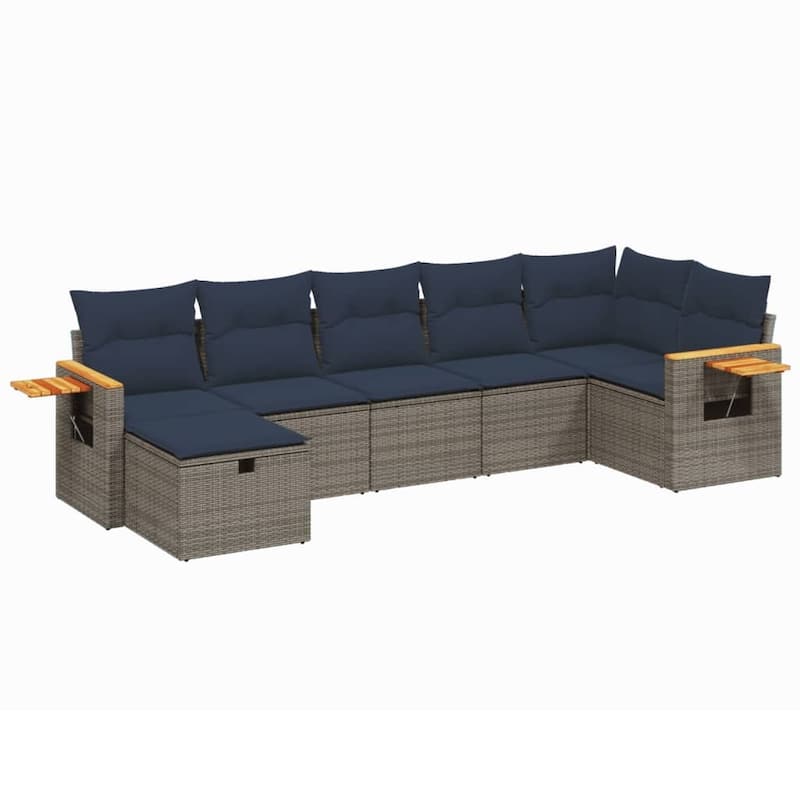 vidaXL Patio Sofa Set with Cushions Outdoor Conversation Furniture Poly Rattan - 24.4" x 24.4" x 27.2"