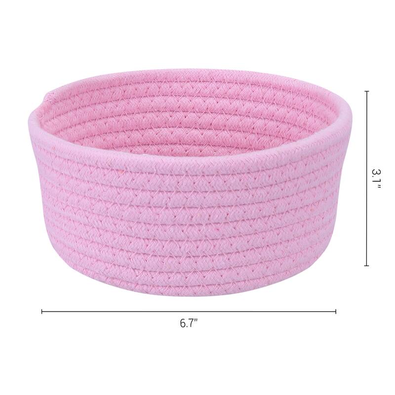 Round Woven Storage Basket, Small Storage Bin for Entryway Desk Key Tray Bowl, Catchall Home Decor - Pink - 6.5*6.5*3in