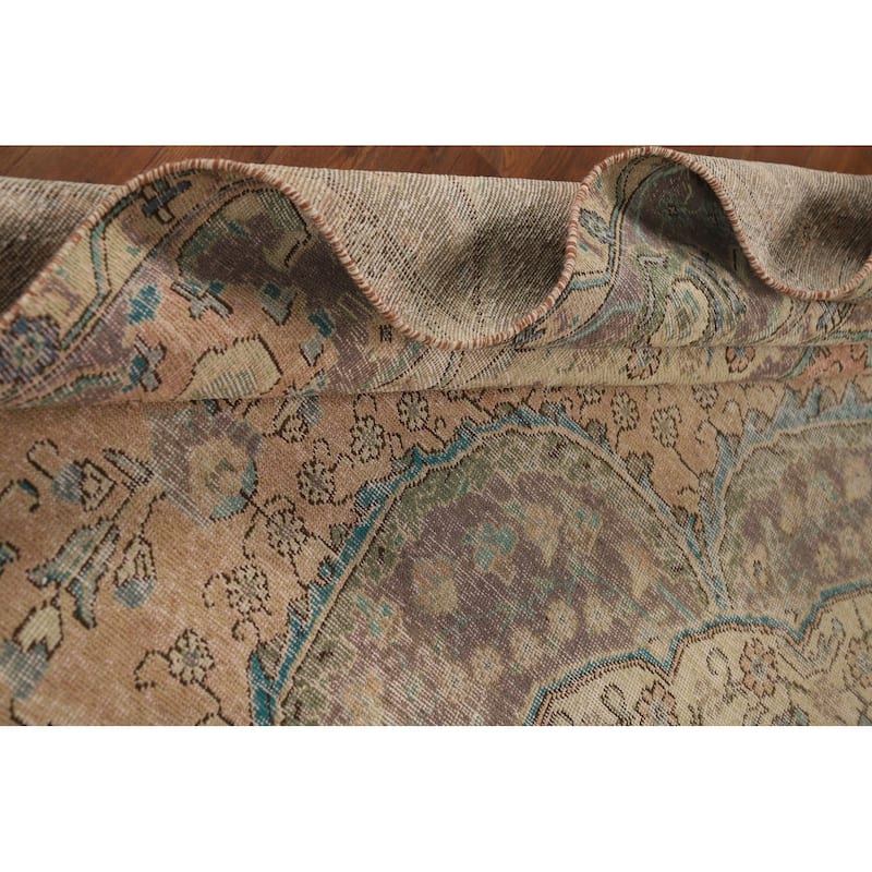 Distressed Tabriz Persian Antique Area Rug Hand-Knotted Wool Carpet - 9'6" x 12'8"