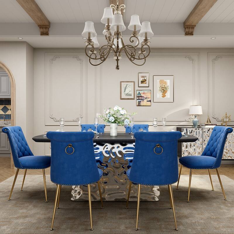 7-Piece Clihome Modern Stainless Steel Table Velvet Chair Dining Set