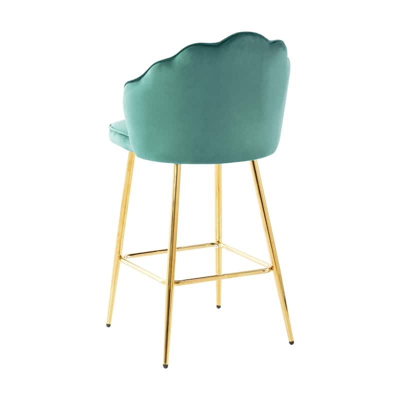 Set of 2 Shell Shape Velvet Bar Chair with Gold-plated Metal Legs
