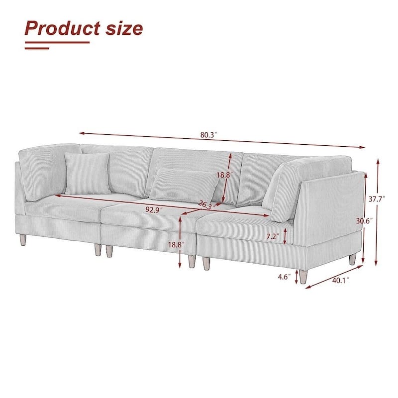 80.3" W Upholstered 3-Piece Sectional Modular Sofa