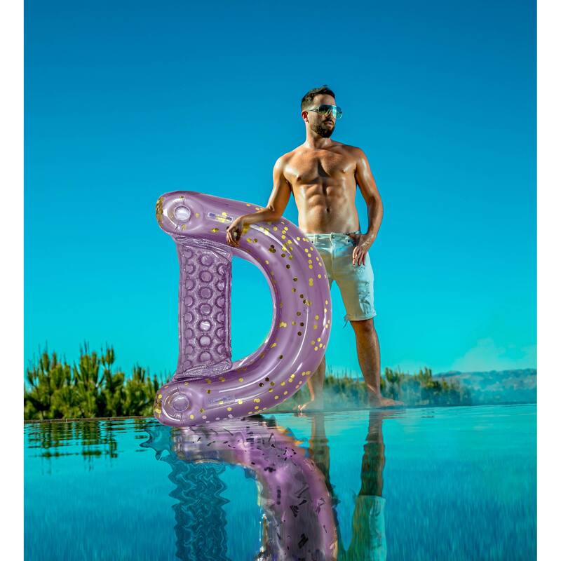 POZA Inflatable Purple Gold Pool Float Chair w/ 2 Built-in Cup Holders - 48×38 Inches