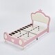 preview thumbnail 8 of 7, Princess Twin Bed with Crown Headboard, Upholstered Frame, Storage Pocket, Pink