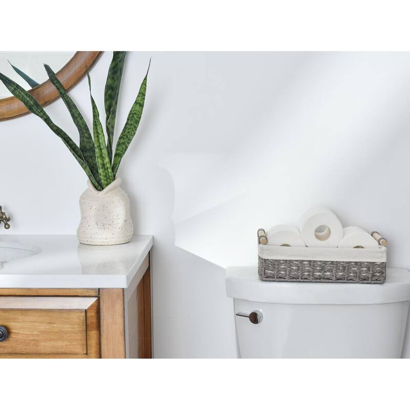 2-pack Natural Wicker Baskets with Liner and Handle, Storage Basket for Bathroom, Living Room, Kitchen - 3.25"D x 12"W x 7.75"H