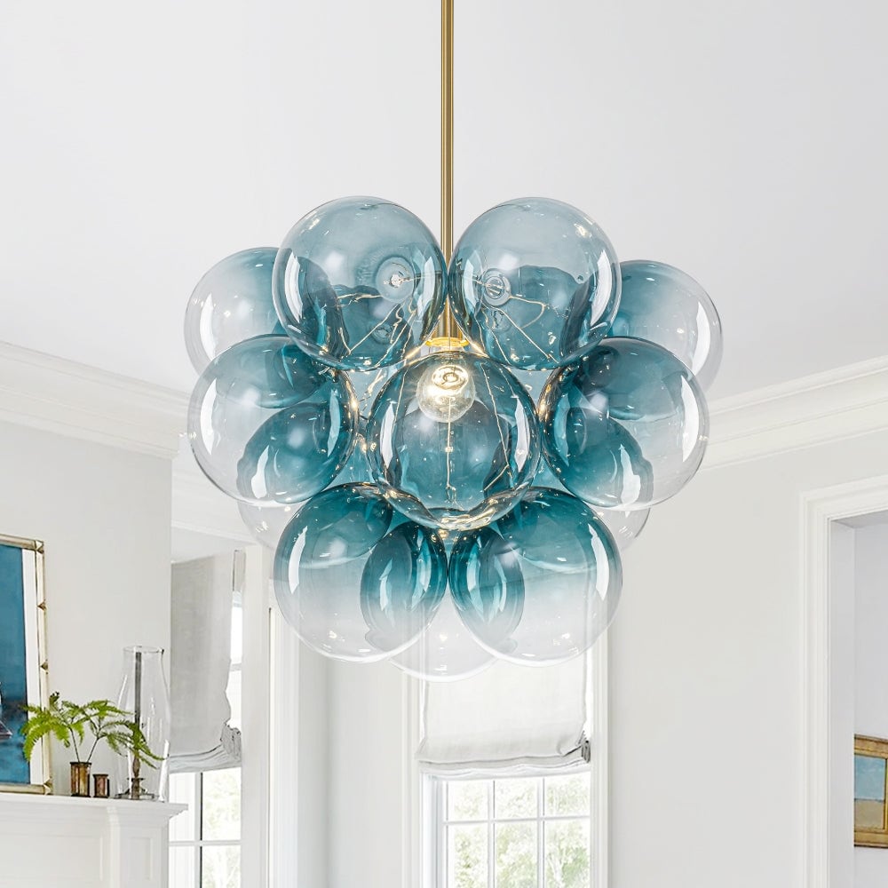 Glam Single-light Dining Room Glass Globe Bubble Chandelier - 17.7 in