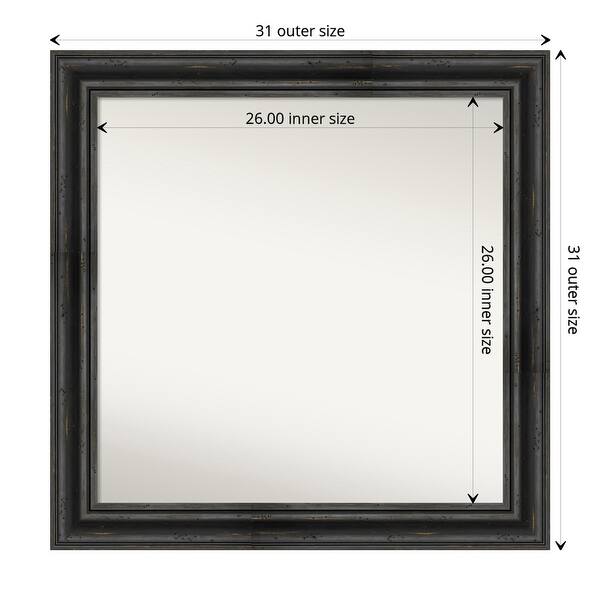 dimension image slide 4 of 5, Non-Beveled Wood Bathroom Wall Mirror - Rustic Pine Black Frame