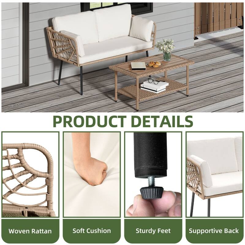 Moasis Outdoor Patio All-Weather Wicker Loveseat/Bistro Set/Sectional Sofa with Cushions and Lumbar Pillows