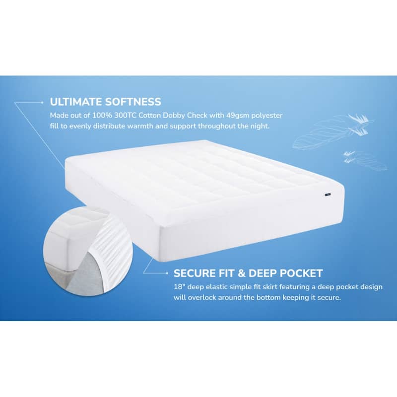 Serta ComfortSure Deluxe Pillow Top Mattress Pad, Cotton Dobby Cover