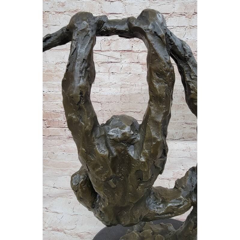 Playful Chimpanzee Swing On Bar Bronze Sculpture By C. Williams | Signed Original Artwork