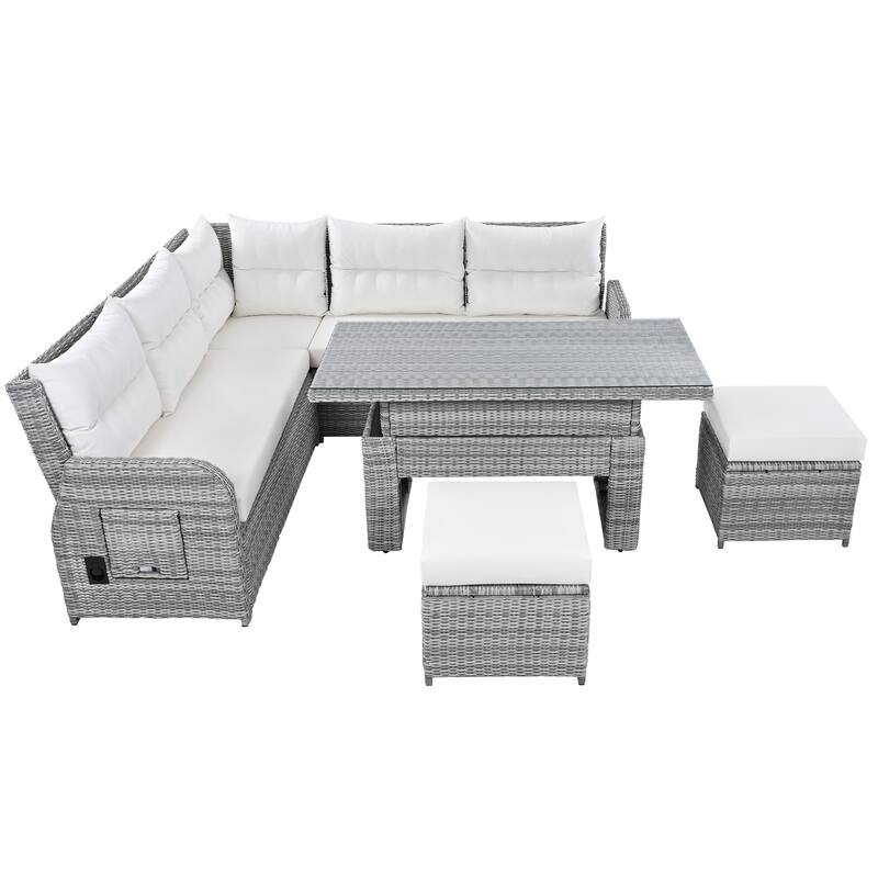Outdoor Rattan Sectional Sofa Set with Adjustable Table & Recliners