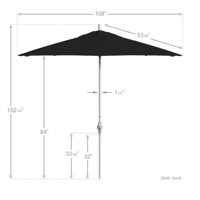 California Umbrella 9' Rd.Crank Lift, Collar Tilt, Aluminum Pole, Fiberglass Rib Patio Umbrella, White Finish, Sunbrella Fabric