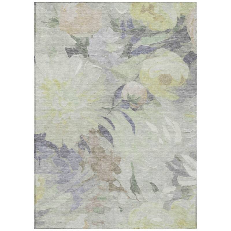 Machine Washable Indoor/ Outdoor Watercolor Floral Chantille Rug