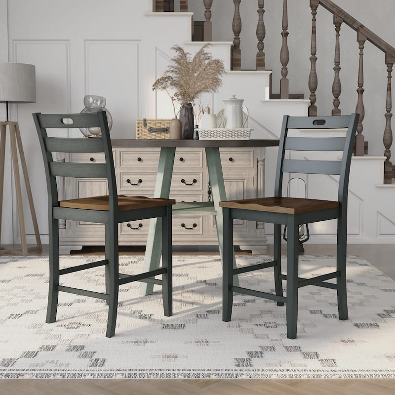 Jonah Farmhouse Wood Ladder Back Counter Height Chairs by Furniture of America (Set of 2) - Antique Grey