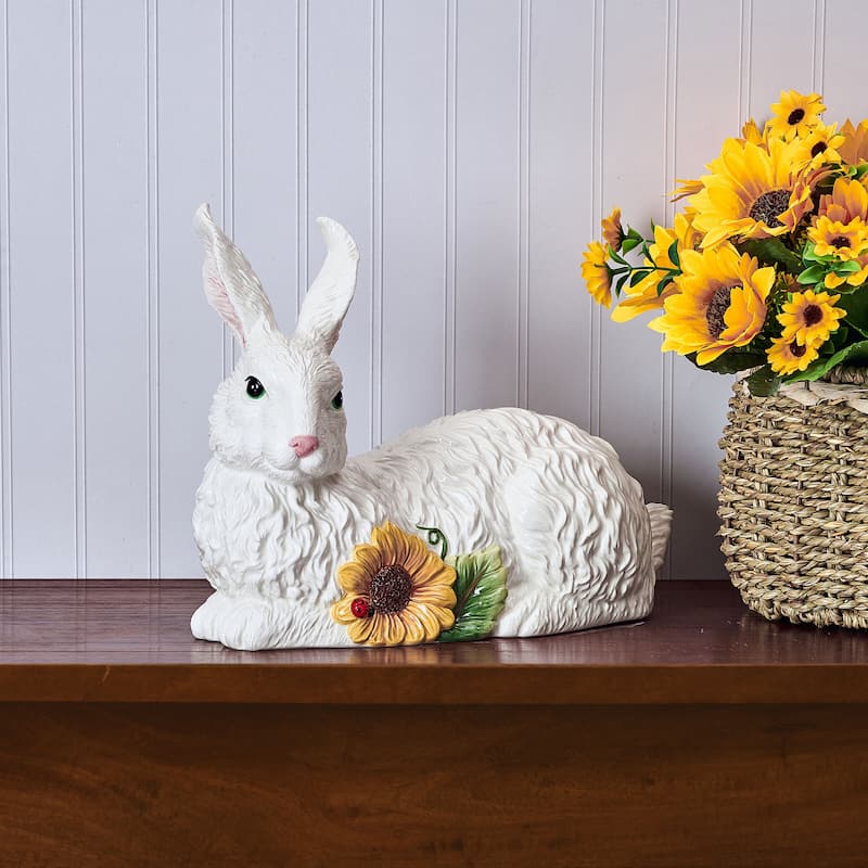 Fitz and Floyd Sunflower Rabbits Resting Figurine, 9.75 Inch