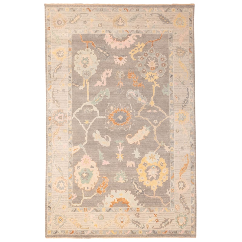 ECARPETGALLERY Hand-knotted Modern Oushak Dark Grey Wool Rug - 9'9 x 14'10