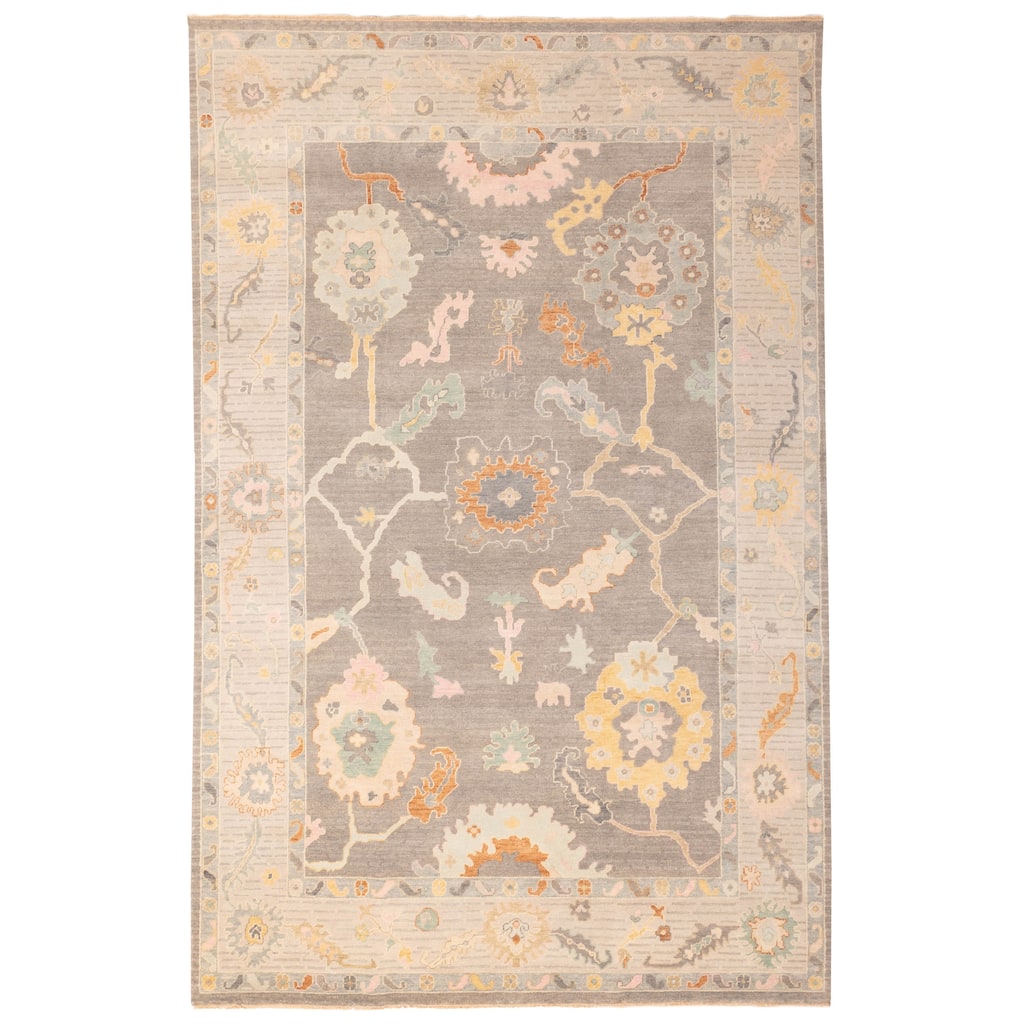 ECARPETGALLERY Hand-knotted Modern Oushak Dark Grey Wool Rug - 9'9 x 14'10