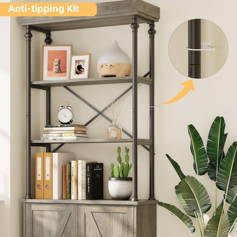 73''H Industrial Floor Standing Bookcase with Doors 5 Story Display Storage