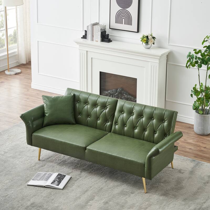 67.71 Inch Faux Leather Sofa Bed with Adjustment Armres - 67.71"W * 33.07"D* 31.1"H