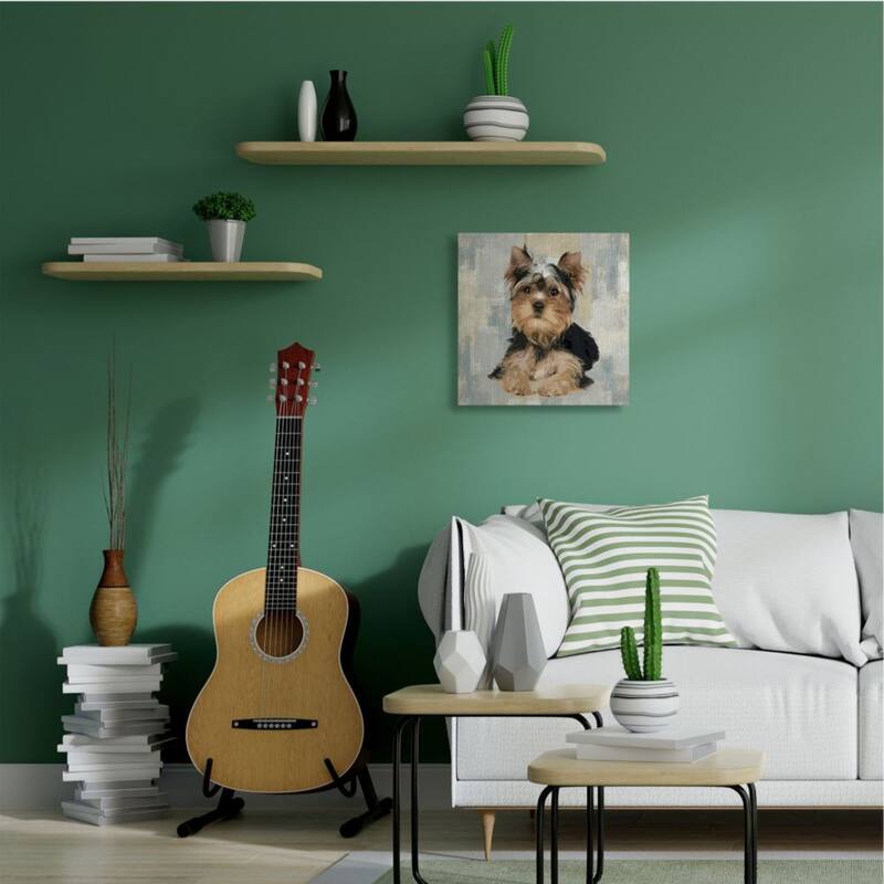 Stupell Yorkshire Terrier Dog Neutral Patchwork Pattern Canvas Wall Art