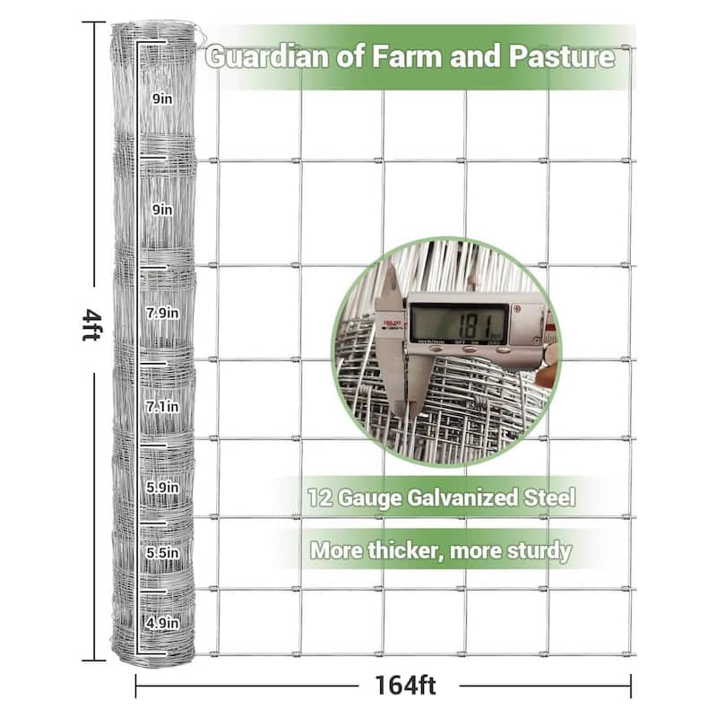 4ft x 164ft Heavy Duty Galvanized Wire Fence for Garden & Yard - 4FT X 164FT X 0.39IN