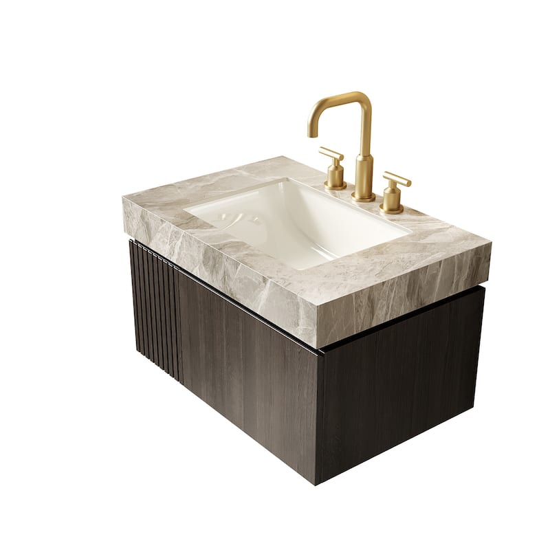 Floating Bathroom Vanity with Undermount Ceramic Basin with 3 Pre-drilled Faucet Holes