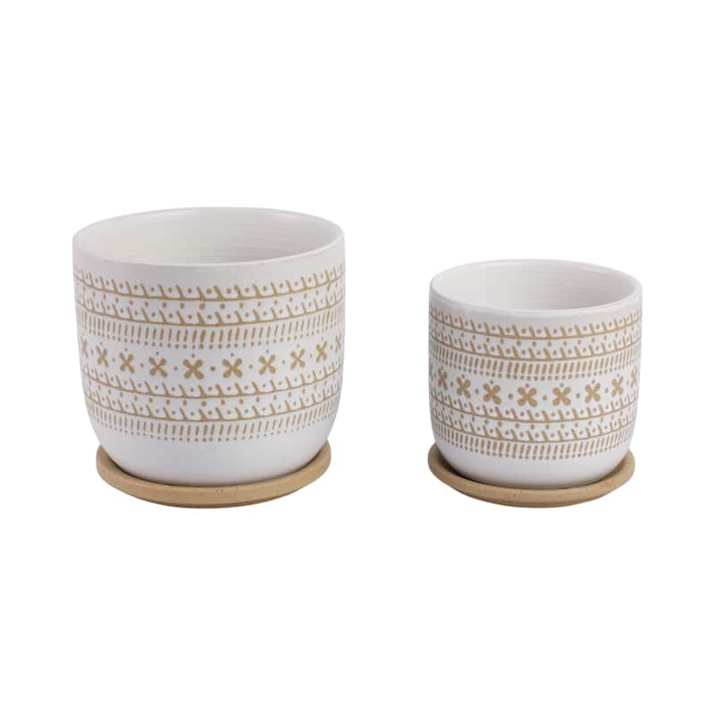 Ceramic Saucer Planters Circular Design Indoor Decor (Set of 2) - Brown - 7.5" x 7.5" x 7.5"