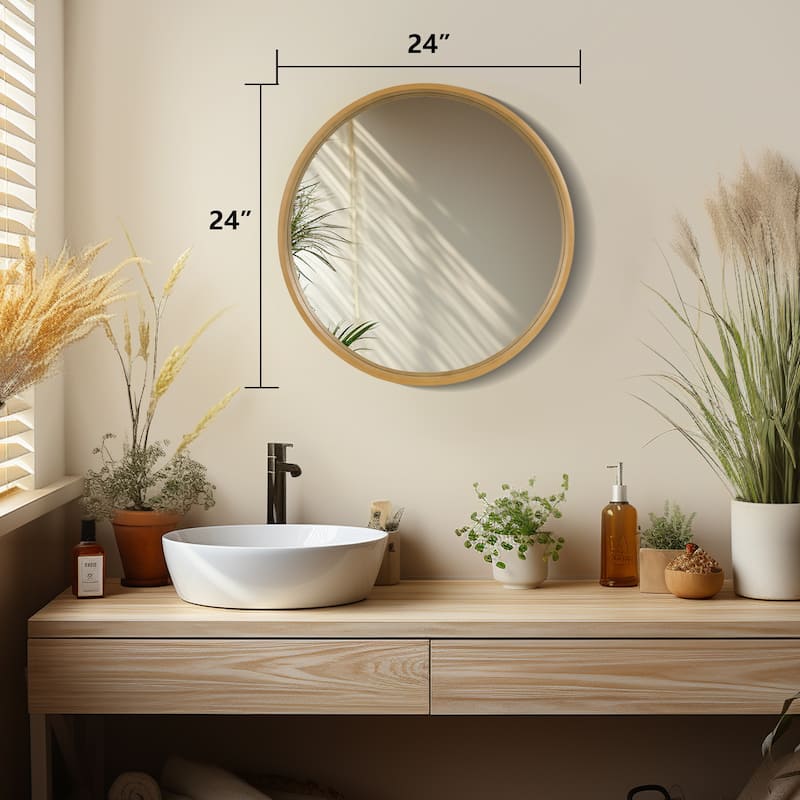 Classic Wooden Frame Farmhouse Round Wall Mirror