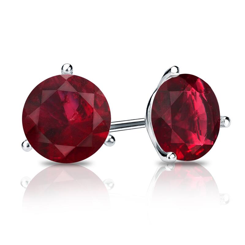 Auriya 14k Gold 1 1/4ctw Solitaire Ruby Gemstone Stud Earrings Martini-set - White