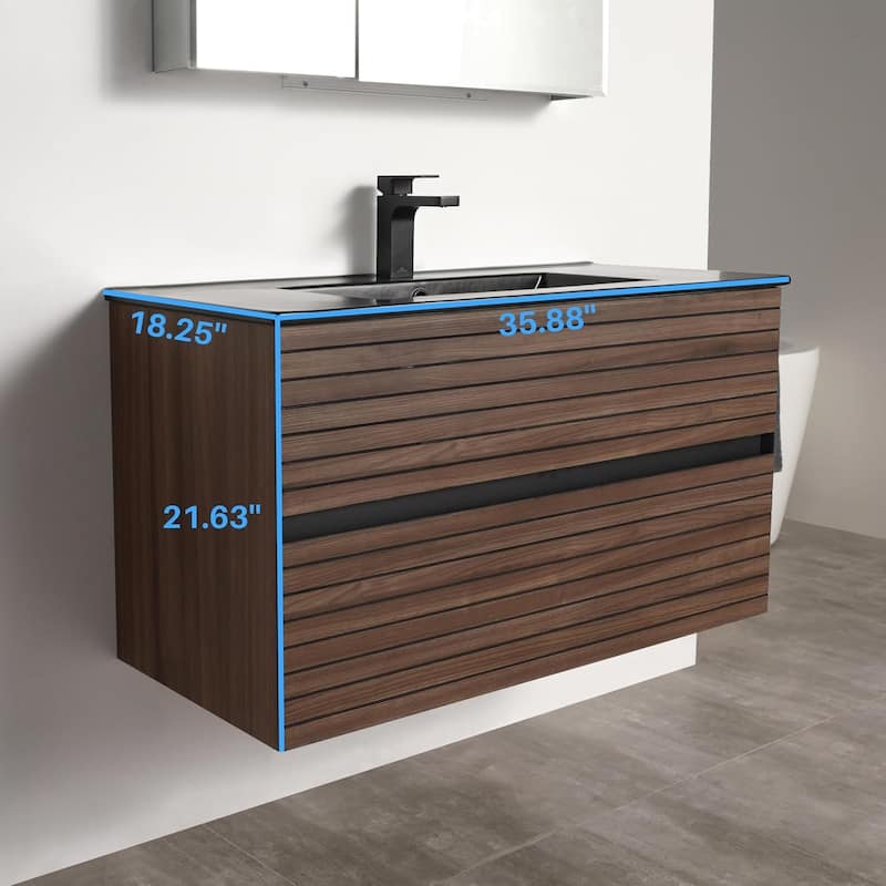Blossom Annecy 36" Floating Bathroom Vanity with Black Ceramic Sink