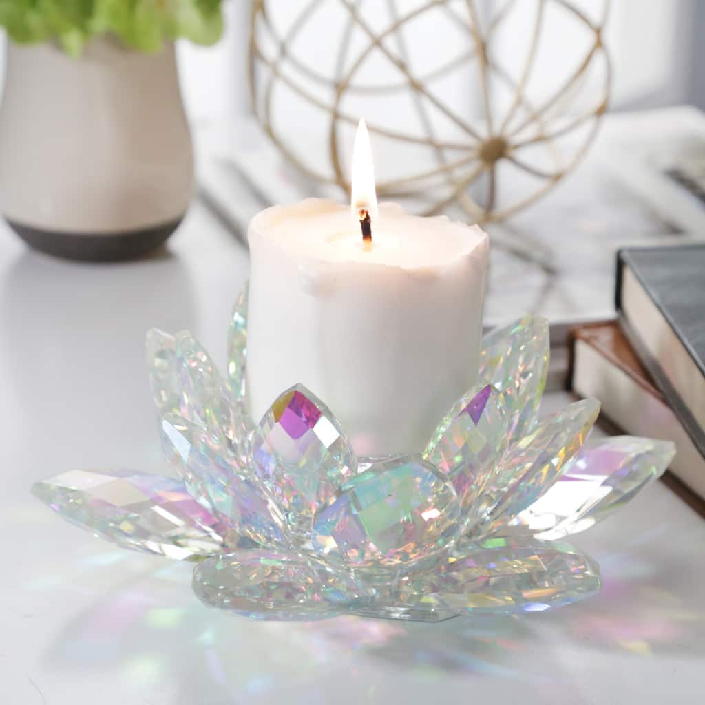 Iridescent Glass Crystal Lotus Votive Candle Holder