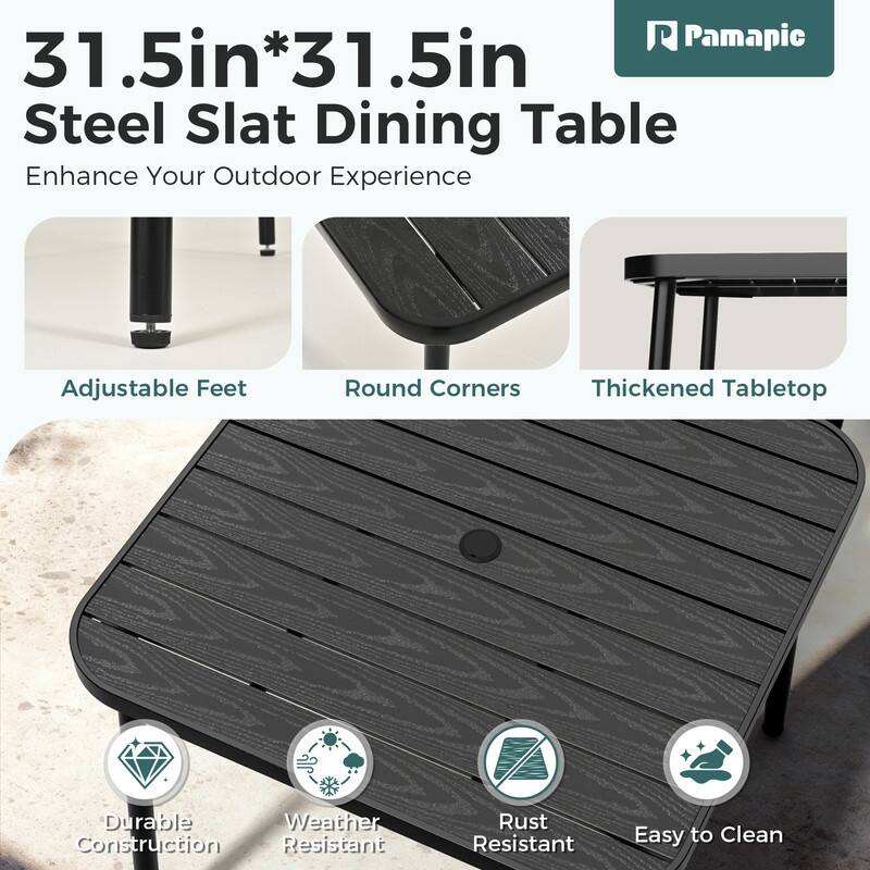 4-Person Patio Dining Set, Textilene Stackable Chairs and Square Table with Umbrella Hole