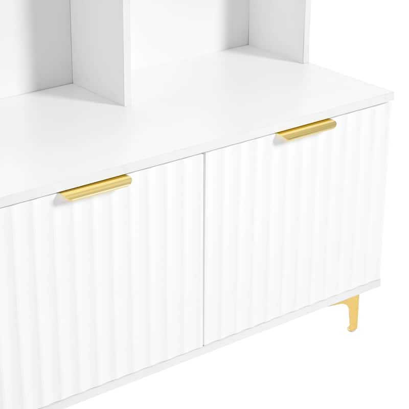 3-in-1 Hall Tree with Storage Bench & Shoe Storage, Glossy Fluted Cabinet Coat Rack with Gold Handles and Legs